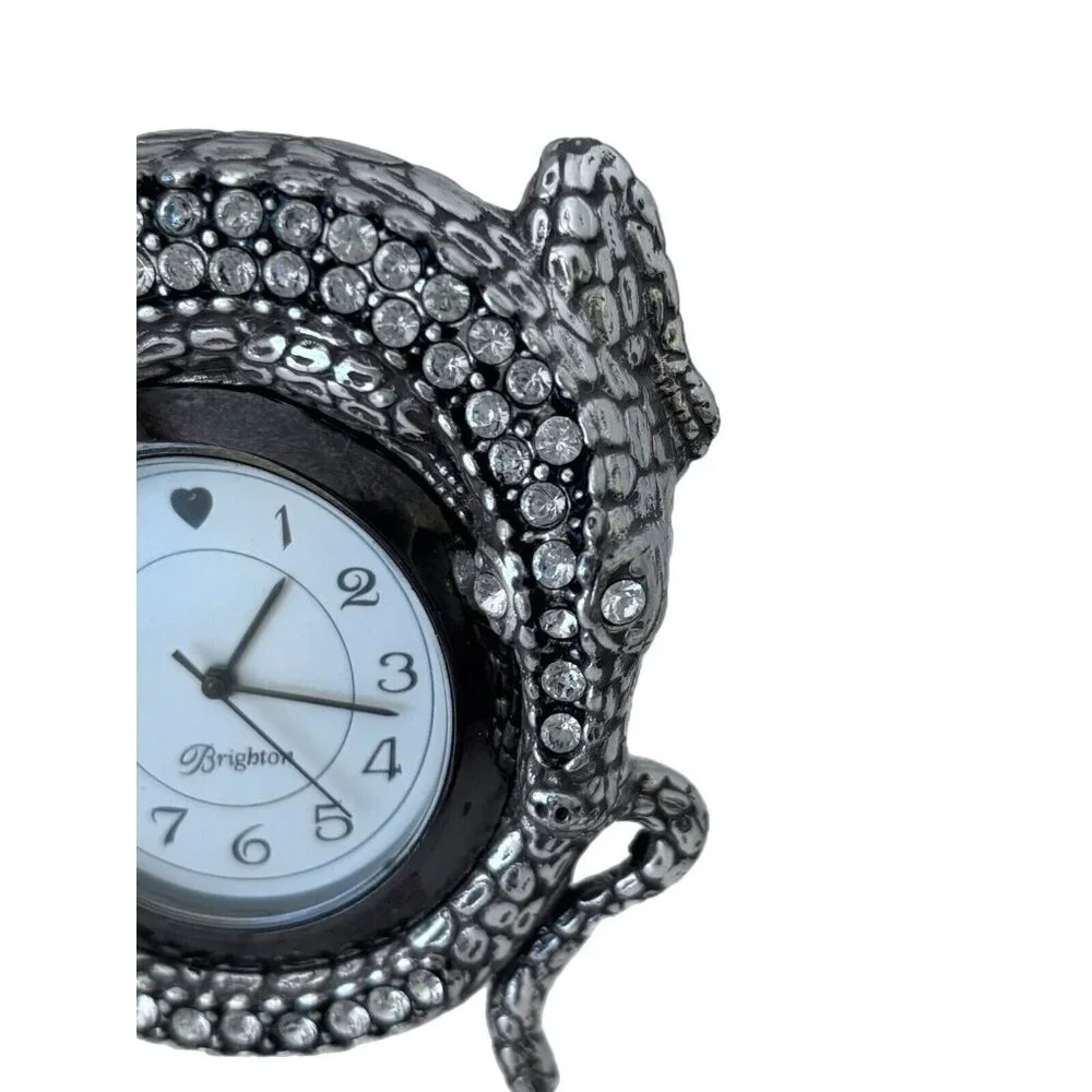 Brighton Silver Tone Rhinestone Alligator Clock Back Later Gator New Battery